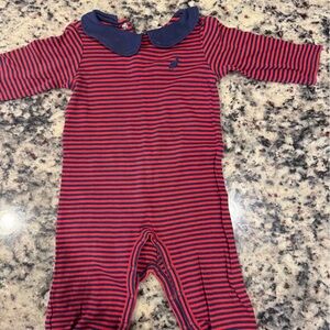 The Beaufort Bonnet Company Red and Navy Striped Playsuit 6-12 months
